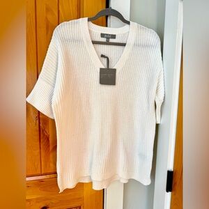 NWT Marled by Reunited white v neck short sleeve sweater